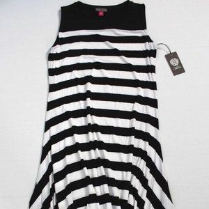 Vince Camuto Striped Sleeveless Handkerchief Hem Jersey Midi Dress